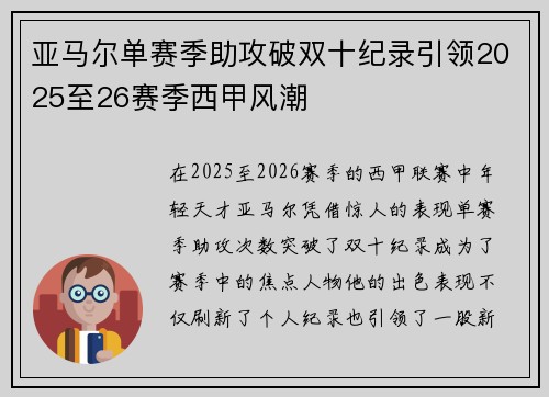 亚马尔单赛季助攻破双十纪录引领2025至26赛季西甲风潮 亚马尔单赛季助攻破双十纪录引领2025至26赛季西甲风潮